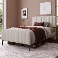 Cama tapizada Cama individual 90x200 cm, somier con somier de lámparas y cabecero ajustable, Cama tapizada en gris-beige, ropa de Cama para habitación de invitados (with colchón) - details 8