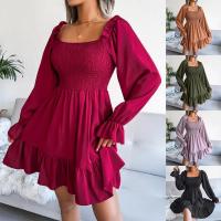 Vestido Elegante Para Mujer Nueva Moda Manga Larga Cuello Cuadrado Casual Color Sólido Otoño Invierno Con Volantes Vestido De Mujer De Pierna Larga Estilo Bohemio - details 1