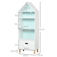 HOMCOM Estantería de Madera Infantil Forma de Casa Librería para Niños con Compartimentos Abiertos y Cajón de 2 Colores Blanco - details 3