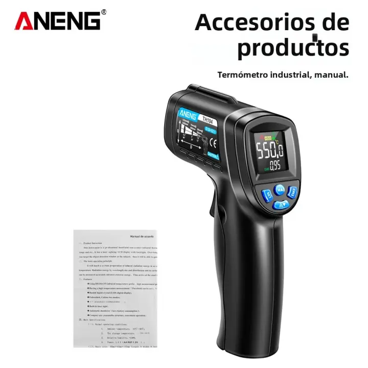 ANENG TH104 Termómetro Infrarrojo Con Láser Medidor De Temperatura No Contacto Pantalla VA Retroiluminación Pantalla -50~550℃ Para Industrial - 1