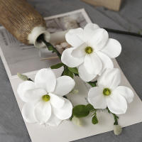 Rama De Flor Magnolia Abierta De Lujo Con 3 Cabezas Para Bodas Blancas Y Decoración Del Hogar Flores Artificiales De Seda - details 5