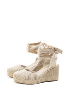 Alpargatas valencianas de cuña de espartos con plataforma y cintas, Sandalias de cuña crochet con cuña alta, tejido trenzado estilo fresco y elegante Mynzi - details 1