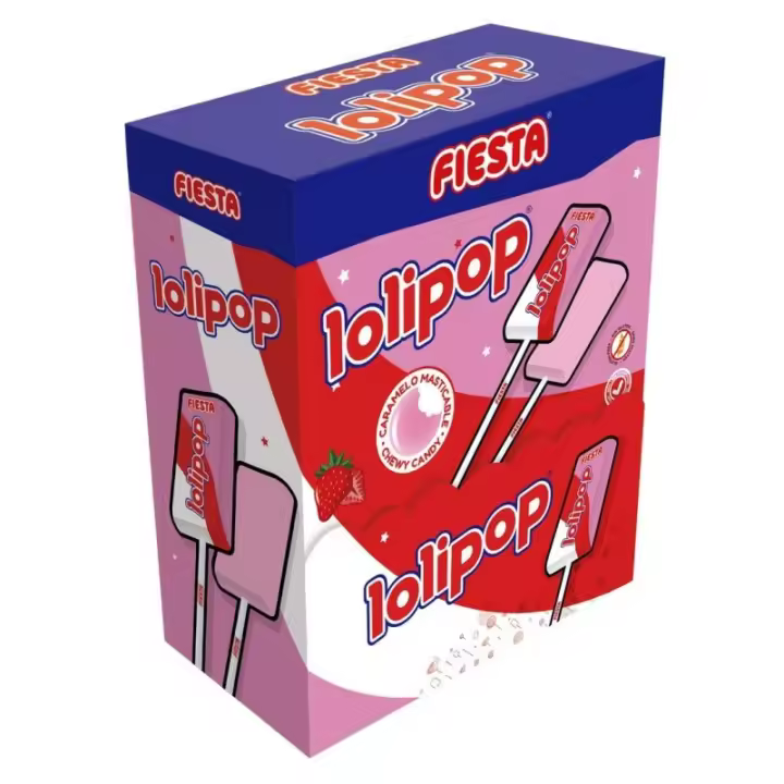 CARAMELO CON PALO LOLIPOP FRESA MASTICABLE FIESTA CAJA 20 UNDS - 1