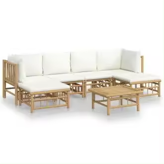 VIDAXL juego de sofá y reposapiés para jardín de 7 piezas fabricado en bambú con cojines de color blanco vida xl - 1