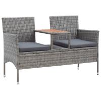vidaXL Banco de jardín 2 plazas con mesita ratán sintético 143 cm en color Gris/Negro | estructura resistente ideal para salón dormitorio o estudio - details 0