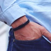 Nuevo Pulsera De Cuero Para Hombre Con Acero Inoxidable Sin Desvanecimiento Pulsera De Surf Cable Regalo Para Marido Bijoux Homme Joias - details 2