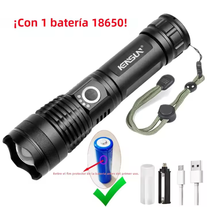 Linterna De Mano Zoom Alta Potencia 4 Núcleos XHP50 LED Tipo C USB Recargable Con Batería 18650 Lámpara Exterior Para Camping - 1