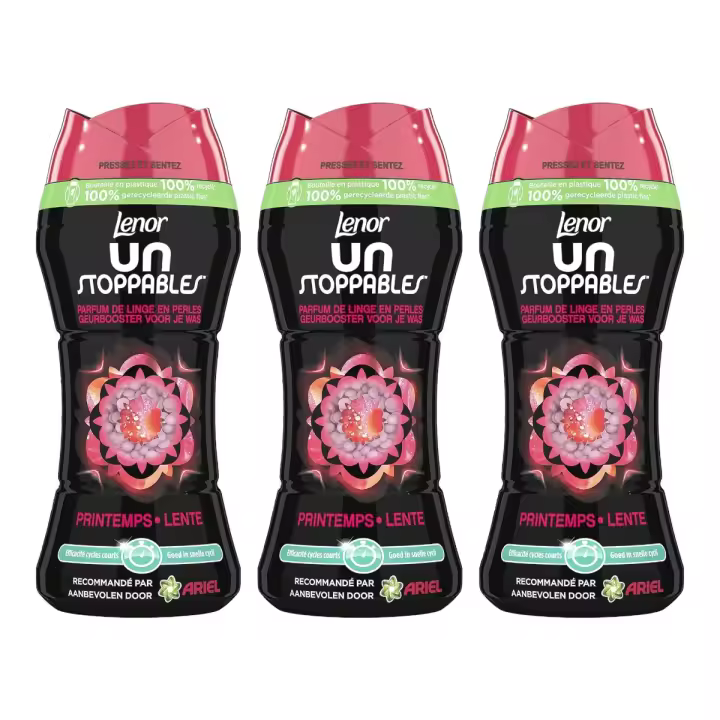 Lenor Unstoppables Printemps Pack de 3 botes de Perlas de Lavadora Perfumadas para ropa de colada 224g (672g en total) - 1