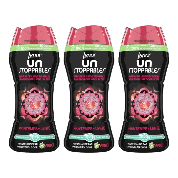 Lenor Unstoppables Printemps Pack de 3 botes de Perlas de Lavadora Perfumadas para ropa de colada 224g (672g en total) - 1
