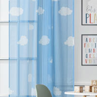 Cortinas Semitransparentes Azules Con Estampado De Nubes Para Dormitorio Y Sala De Estar Filtración De Luz Voile Decoración Para Habitación De Niños - details 3
