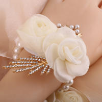 Elegante Boutonniere De Rosas De Cristal Blanco Para Boda Set De Flores De Mano Para Cocktail Prom Corsage Esencial Para Lapel O Muñeca - details 2