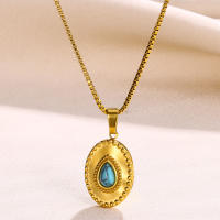 Collar Colgante Forma De Lágrima Dorado Para Mujer Acero Inoxidable Piedra Natural Joyería Moda Regalo Para El Día De La Mujer - details 7