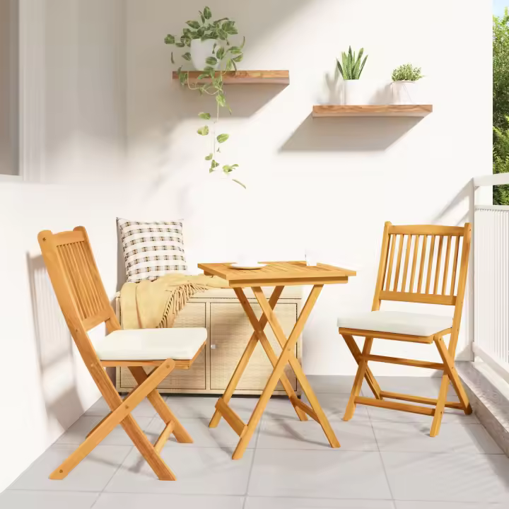 Conjunto de Comedor Exterior vidaXL Blanco Crema Madera Estándar - 1
