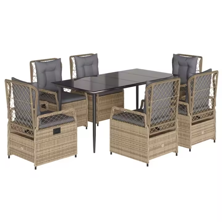 vidaXL Set comedor de jardín 7 pzas con cojines ratán sintético beige - 1