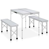vidaXL Mesa de Camping Plegable con 2 Bancos Aluminio Senderismo Jardín Color Blanco,  Gris,  Marrón y mas - details 0