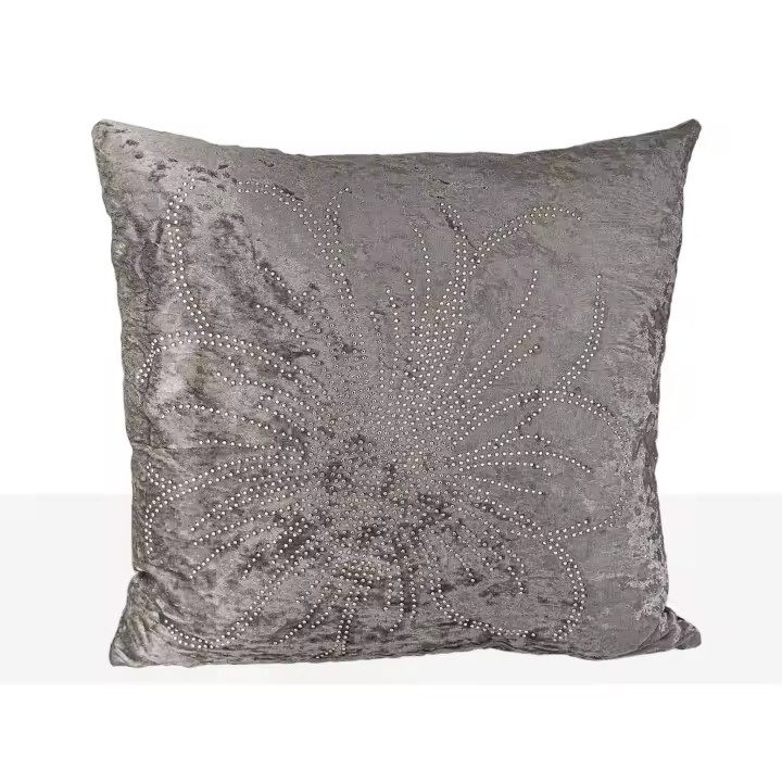Cojin terciopelo plateado con pedreria 400 grms Terciopelo Plata 45x10x45cm. El mejor complemento para tu hogar. - 1