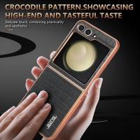 Funda De Teléfono De Cuero Con Patrón De Cocodrilo Lujo Para Samsung Galaxy Z Flip 6 5 4 3 Flip6 5G Shockproof Electroplat Frame Cubierta Suave - details 6