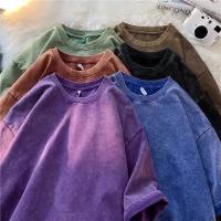 Camiseta Estilo Retro Americano Pesada De Color Sólido Para Hombres Y Mujeres Manga Corta Verano Moda De Calle Antiguo Talla Grande Ropa Lavada - details 9