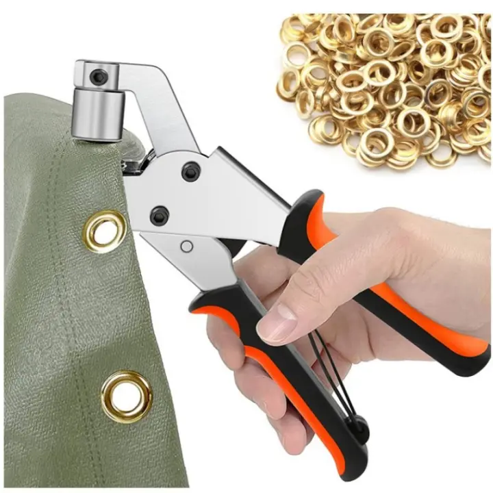 Máquina para hacer ojales con 300 ojales de Ø 10mm, impresora para Linas, Telas, Cortinas, Toldos, Cuero y PVC. Ojal metálico manual con pinzas de bloqueo. - 1