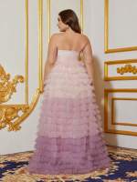 Vestido De Fiesta Tubo De Malla Con Encaje Y Ombre plus Size Para Mujer Sin Cintura Estilo Exquisito Para Eventos De Noche - details 3