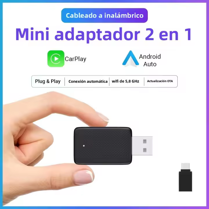 XUDA 2025 Mini Conversor De Cableado a Inalámbrico 2 En 1 AI Box Carplay 5G WiFi Y Bluetooth 5 Android Auto Conexión No Inductiva - 1