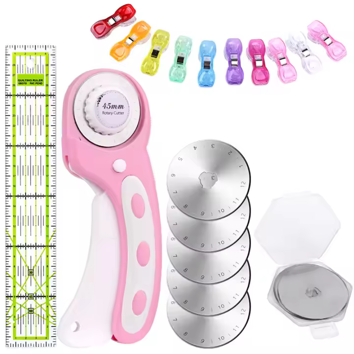 Kit De Corte Rotativo 45mm Con 5 Hojas De Repuesto Herramientas Para Costura Y Piel Corte De Telas Y Capas Coloridas - 1