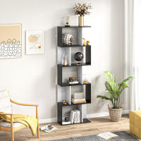 HOMCOM Librería de 5 Niveles, Estantería para Libros en Forma de S con 10 Estantes, para Sala de Estar, Dormitorio, Estudio, Oficina, 60x24x184,5 cm, Blanco y Negro - details 1