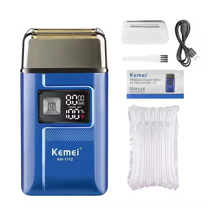 Afeitadora Eléctrica Recargable Kemei KM-1112 IPX5 Impermeable Con USB 2 En 1 Para Hombres Cuchilla De Doble Hoja Con Ajuste Flotante Y Afeitado Rápido Máquina De Afeitar Facial Con Rizador - 1