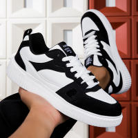Zapatos De Correr Para Hombre Comodidad Cuero Plataforma Casual Zapatillas De Encaje Negras Blancas Para Caminar En El Exterior - details 0