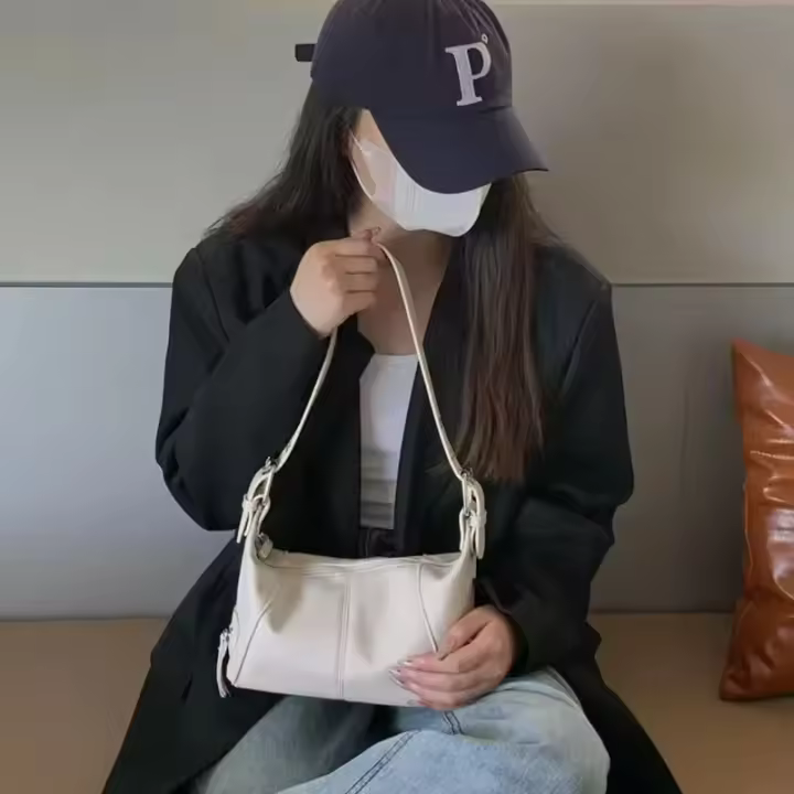 Bolso De Hombro Para Mujer Con Diseño De Nicho Y Cierre De Cremallera Retro De Cuero PU Bolso De Mano Con Compartimento Interior Estilo Baguette - 1