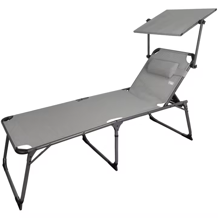 Tumbona plegable con parasol y cojín Aktive Beach,Tumbona plegable de playa con parasol, Tumbona de playa con cojín, 193x67x48/96 cm, altura del asiento 48 cm, color gris, tumbona plegable, 5 posiciones, peso máx 100 kg, Aktive Beach - 1