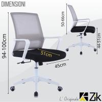 Zik Silla ergonómica de oficina, Con reposabrazos y soporte lumbar, Altura ajustable, Silla giratoria Presidencial with Canvas trasera para el hogar, Estudio de oficina, Diseño Moderno-Blanco - details 2