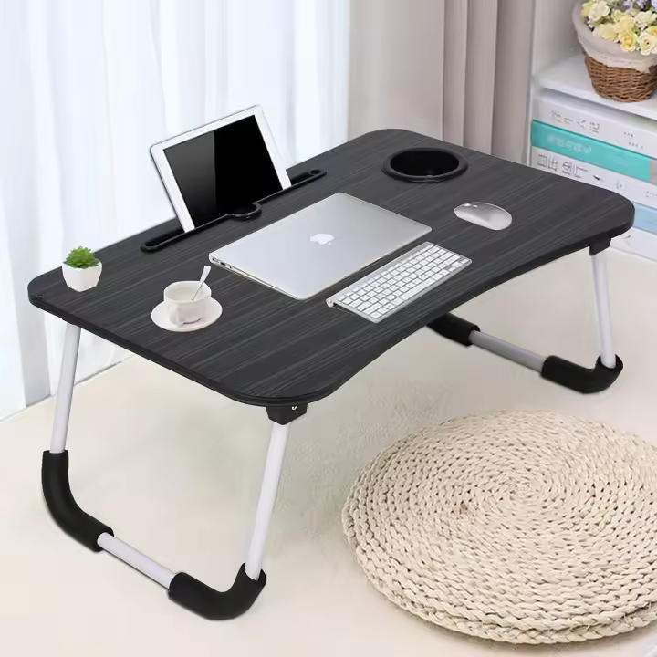Mesa de cama para portátil, escritorio de pie para sofá, desayuno, bandeja de café plegable, soporte para portátil, soporte de lectura (60 x 40 cm) (negro) - 1