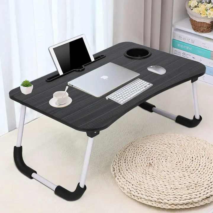 Mesa de cama para portátil, escritorio de pie para sofá, desayuno, bandeja de café plegable, soporte para portátil, soporte de lectura (60 x 40 cm) (negro) - 1