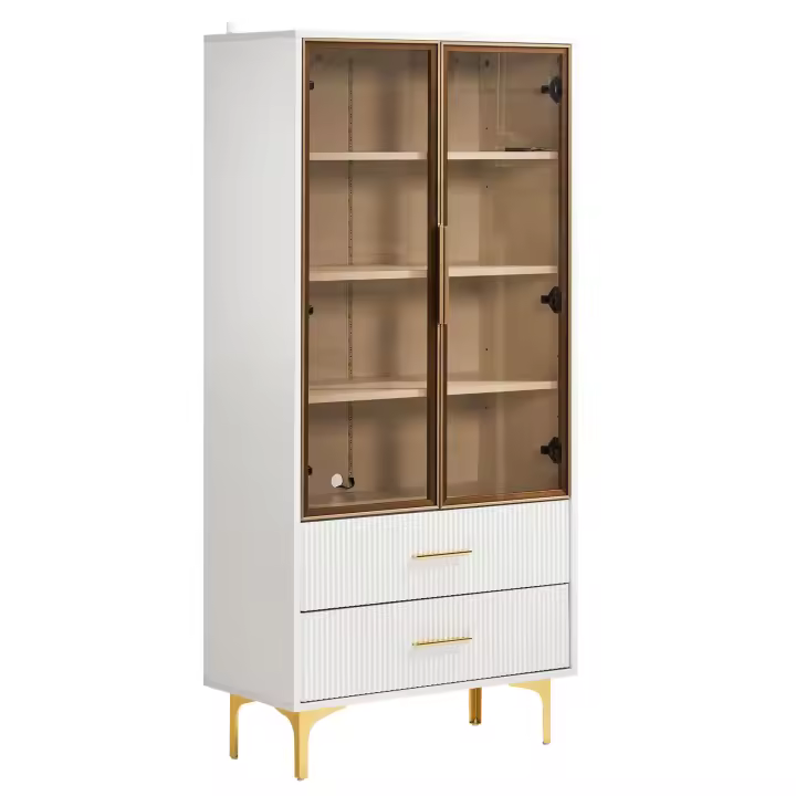 Elegant Vitrina de Vidrio with Dos Puertas-70 * 35 * 150cm-Puerta de Vidrio, Pitas Doradas, Estante Móvil, Vitrina with Luz LED, Gabinete, Vitrina de Vidrio, Gabinete Alto, Vitrina Vertical - 1