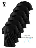 Camiseta De Hombre Ultra-Ligera Negra Con Cuello Redondo 6 Piezas Secado Rápido Transpirable Absorbedor De Sudor Para Fitness Gimnasio Y Ru - details 1