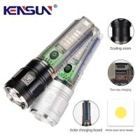 Linterna LED Recargable Solar USB Torcha Potente Con Foco Fuerte Y Alcance Largo Para Emergencias Y Uso Exterior Luz De Advertencia Resistente Al Agua Con Función De Autodefensa Y Power Bank - details 0