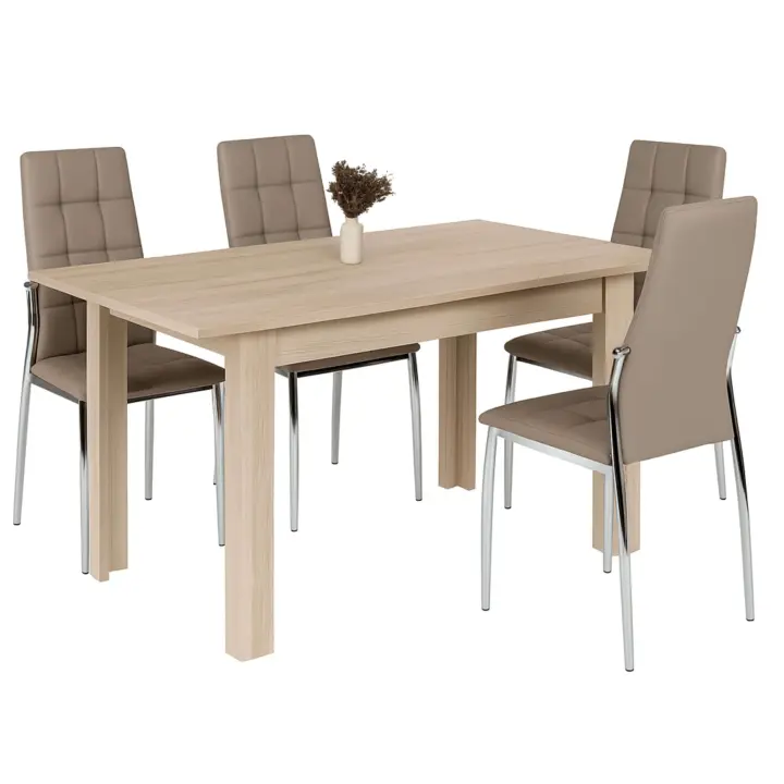 Conjunto de Mesa Extensible y 4 Sillas Comedor, Pack de Mesa con Sillas Estilo Moderno Roble Canadian - 1
