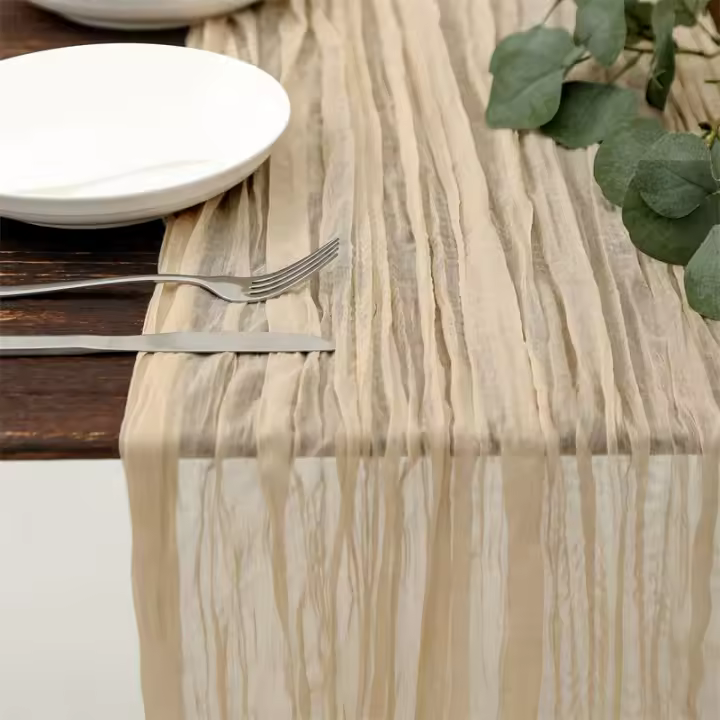 Corredor De Mesa De Queso 10FT En Rosa Tenuis Bohemio 1PC Para Fiestas Y Uso Rustico Tejido De Poliéster Sólido - 1