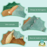 HOMCOM Caballito Balancín para Niños de +3 Años de Dinosaurio Balancín Infantil de Felpa con Sonidos Realistas y Base de Madera Asiento 36 cm Carga 45 kg 64x30x54 cm Verde Oscuro - details 2