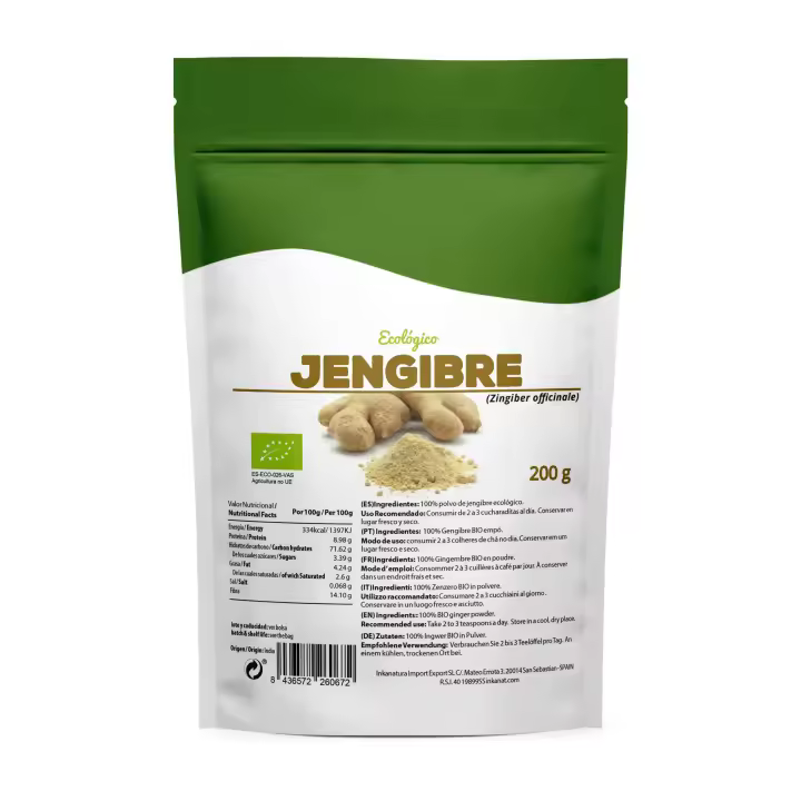 Jengibre en Polvo BIO 200g: Energía, Digestión y Bienestar Natural -INKANAT - 1