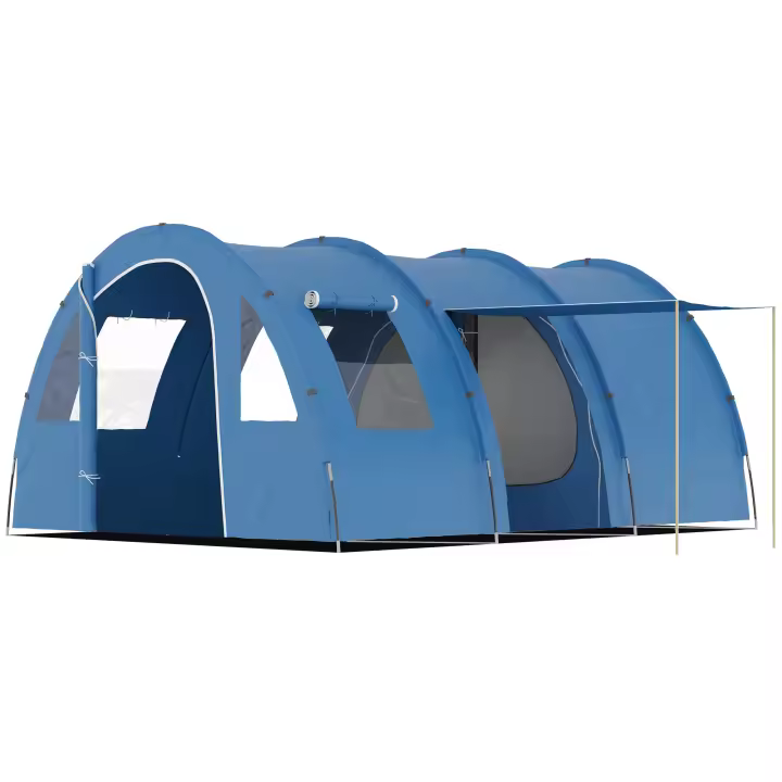 Outsunny Tienda de Campaña Familiar Tienda Camping de Túnel para 5-6 Personas Impermeable PU2000 mm con Mosquiteras Ventanas y Bolsa de Transporte para Senderismo 475x315x215 cm Azul - 1