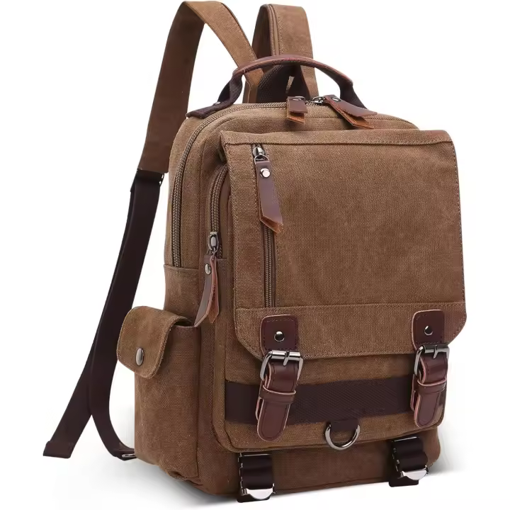 Mochipa vintage de moda para hombre, Bolso de Hombre convertible para iPad de 12,9 pulgadas, Bolso de Lona informal para la Escuela, Viajes, Trabajo, senderismo, camping, mochipa de Lona para hombre. - 1