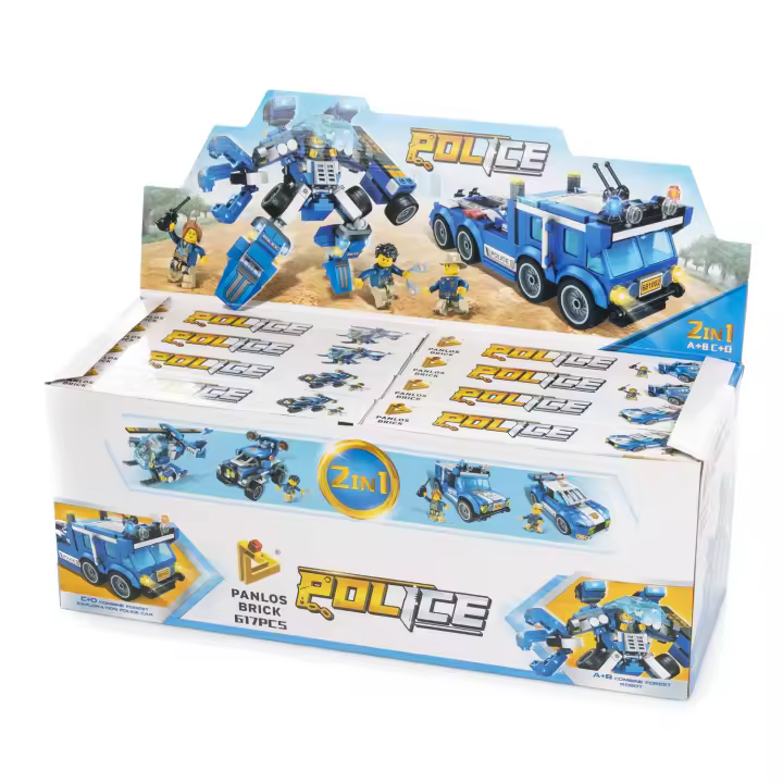 DAM. Expositor para 2 unidades DMAK0468C30: Camión y robot de policía 2 en 1, de 311 piezas. Construye 4 mini modelos individuales ó 2 modelos medianos. 19x10x15cm. - 1