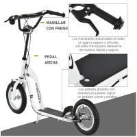 HOMCOM Patinete para Niños Mayores de 5 Años Scooter 2 Neumáticos Inflables de Caucho con Frenos Manillar Ajustable Pedal Antideslizante 120x58x85-95 cm Blanco - details 2