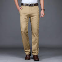Pantalones Casuales De Algodón Para Hombre Primavera Verano Verde Negro Caqui Estilo Business Cierre De Cremallera High Waist - details 2