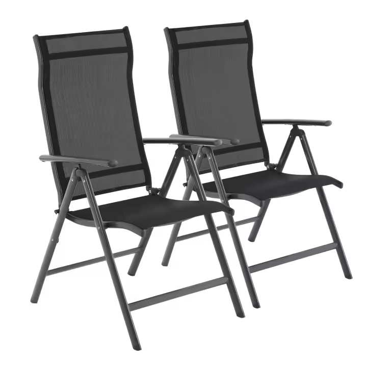 SONGMICS Juego de 2/4 Sillas de Jardín Plegable, Sillas para Exteriores con Estructura de Aluminio Resistente, Respaldo Retráctil en 8 Esquinas, Capacidad de Carga máxima 120 kg, Negro/Gris - 1