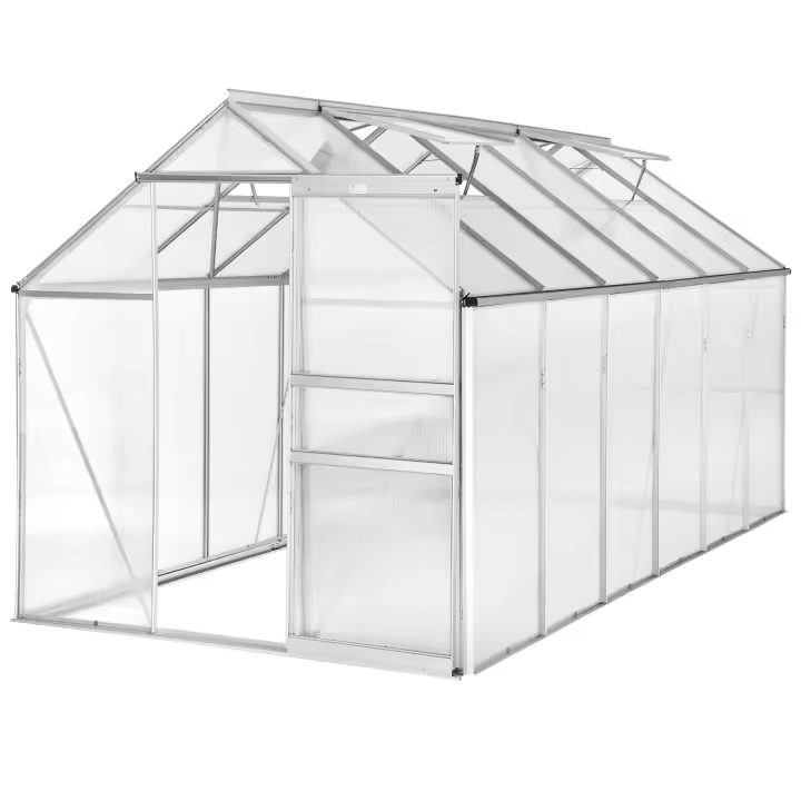 Tectake - Invernadero de aluminio, Aislante térmico, Paneles de policarbonato con protección contra rayos UVA, Puerta corredera y claraboya para ventilación, Estructura estable de perfiles de aluminio anodizado - 1