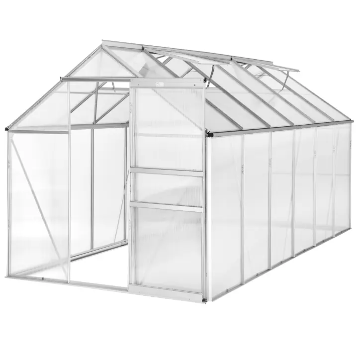 Tectake - Invernadero de aluminio, Aislante térmico, Paneles de policarbonato con protección contra rayos UVA, Puerta corredera y claraboya para ventilación, Estructura estable de perfiles de aluminio anodizado - 1