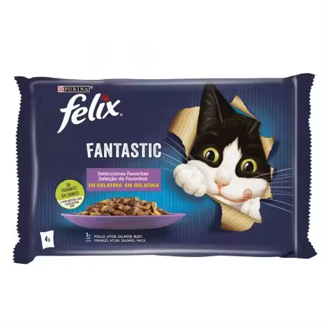 Felix Fantastic Selecciones Favoritas En Gelatina Para Gatos 4 X 85 Gr - 1
